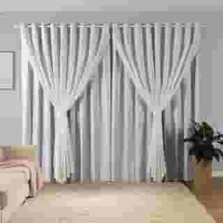 Cortina Sala Quarto Blecaute 2,80m Larg. x 2,50m Alt. Linho Trabalhado, Forro em PVC Blackout 100%, c/Abraçadeiras - Inovi - Branco Flame