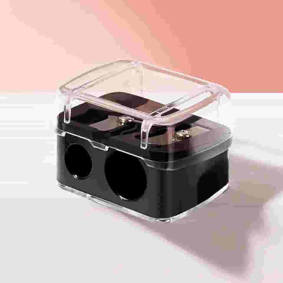 Apontador de lápis cosmético de orifício duplo para delineador de batom, ferramenta de precisão para delineador de sobrancelhas e lábios, preto