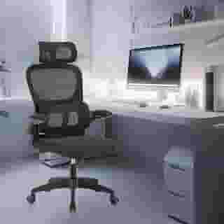 Cadeira de escritório, design ergonômico com suporte lombar independente, malha respirável e encosto de cabeça ajustável (Preto)