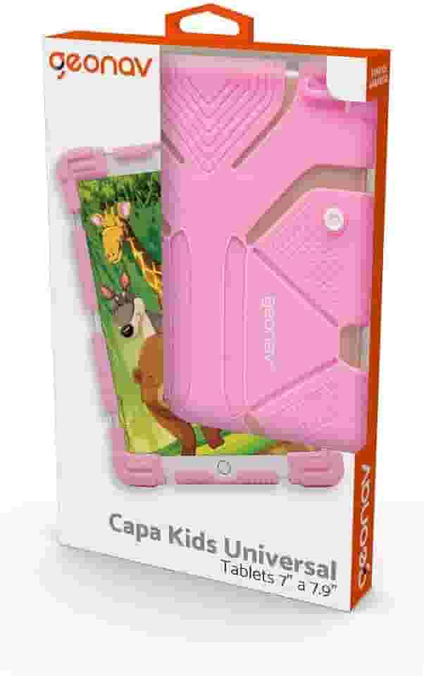 Geonav Capa Universal protetora para tablets 7-7.9 polegadas, Silicone, anti choque, base de apoio, UN779P, Rosa