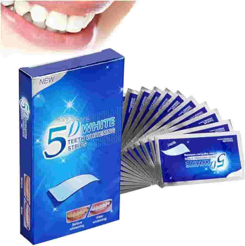 Fitas Branqueadoras de Dentes 5D White, Tiras de Clareamento Dental com Sabor Menta, Refrescante e Confortável 7 envelopes contendo 14 fitas