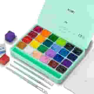 Conjunto de tinta guache HIMI, 24 cores x 30 ml com pincéis e paleta, design de copo de gelatina, não tóxico, perfeito para iniciantes, estudantes, artistas (verde)