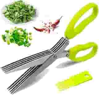 Tesoura De Cozinha 5 Laminas Inox Para Picotar Picar Alimentos, Legumes, Salsa, Cebolinha, Cheiro verde Cortador de ervas, Talos, Carne, Bacon, Queijos, Frango Multifuncional Para uso culinário