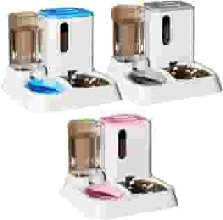 Comedouro e Bebedouro Duplo Dispenser Automático 1,3L e 1,2kg para Pet Cães e Gatos (Azul)