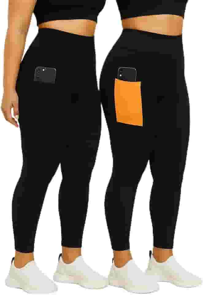Kit 2 Calças Legging Plus Size com Bolso Lateral, para Academia, Alta Compressão, Cores Sortidas, Nao Fica Transparente (BR, Numérico, 48, Plus Size, Regular, 48, Sortidas)