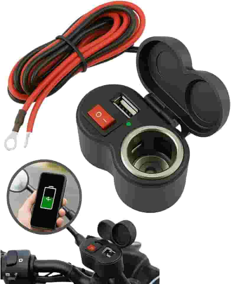 Carregador USB Moto 12V À Prova D'Água Entrada Isqueiro Tomada Adaptador Led Suporte Interruptor Instalação Rápida Cabo 1,20m Guidão Carrega Celular GPS Acessórios 10A Universal Resistente