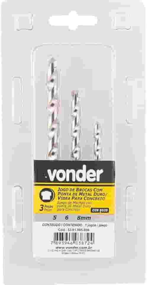 Vonder, Jogo De Brocas Para Concreto, Com Ponta De Metal Duro, 5 Mm A 8 Mm, Com 3 Peças.
