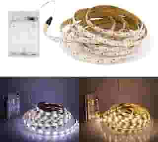 Fita Super Led 2m Metros 120 Leds Branco Quente Ou Frio Sem Fio Alimentação 3 Pilhas AA Autoadesiva Cordão Luminoso Luz Decoração Casa Quarto Cozinha (Branco Quente)