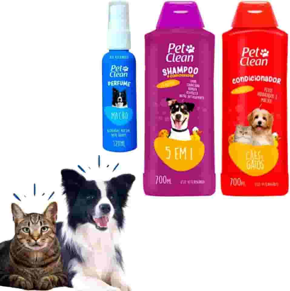 Kit Shampoo 5 em 1, Condicionador 700mL, Perfume 120mL para Cães e Gatos, Multicores, Líquido (Macho) Pet Clean