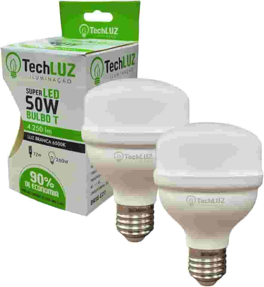 Kit 2 Lâmpadas Led 50w Super Bulbo Alta Potência Bivolt Branco Frio- Techluz