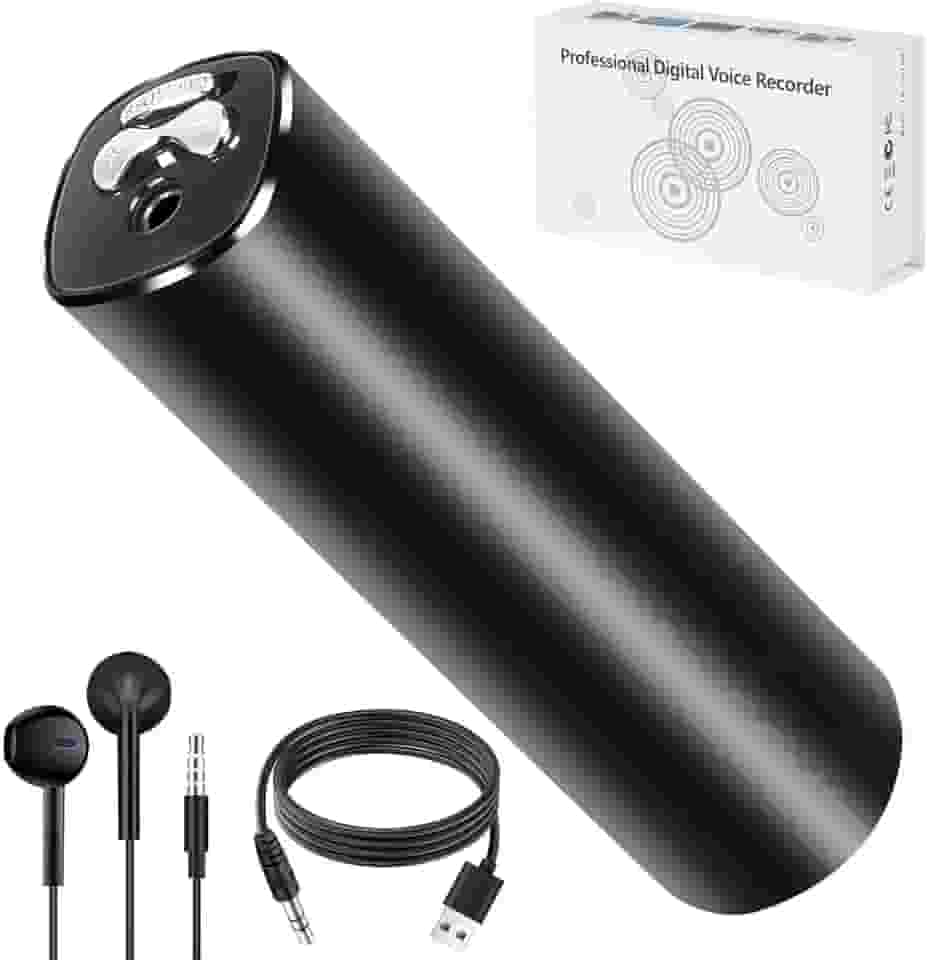 32 GB Gravador Profissional Mini, Dispositivo de Gravação de Áudio Digital, Dispositivo Portátil de Gravação de Áudio, Reprodução Digital Ativada por Voz, Gravador de Voz Recarregável
