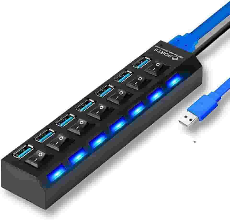 Hub USB 3.0 com 7 Portas Alta Velocidade Botões Liga Desliga LED Extensão USB Régua Hub Rápida