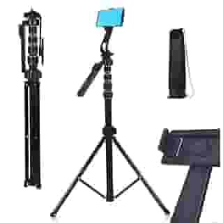 Tripé Profissional Universal 2,10m 360°, Braço Articulado e Controle Bluetooth Suporte Universal 1/4' Compativel iPhone, Android, Celular, Camera, GoPro e Ring Light, Dobrável com Bolsa (ds14340)