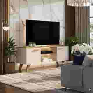 Rack para TV até 50 120 cm Estante para Sala Nichos Abertos Montagem Fácil Rebeca (Off White)