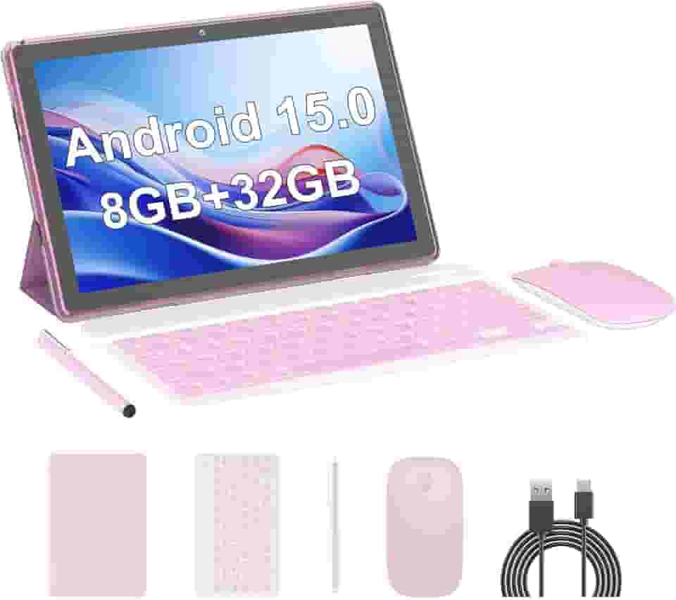 Tablet Android 15, tablets de 10 polegadas, 8 GB de RAM + 32 GB de ROM/2 TB expansível, tablets 2 em 1 com capa para teclado, tela IPS 1280 x 800, 5G Wi-Fi6, câmera dupla, bateria de 6000 mAh BT5