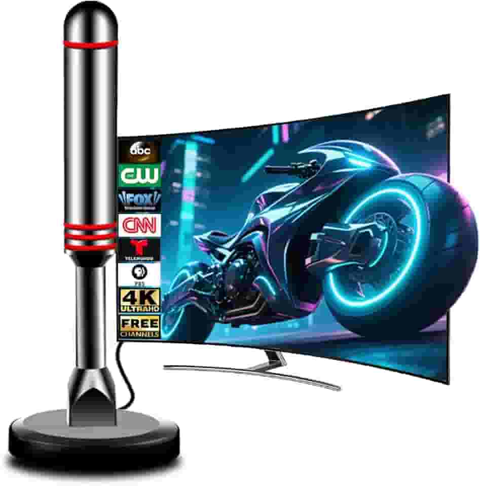 Antena de TV para Smart TV interna, antena HDTV digital com base magnética, amplificador de sinal 4K 1080p de longo alcance de 360°, antena de TV interna para recepção de longo alcance de canais