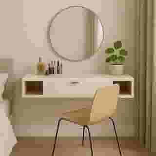 Penteadeira Suspensa com Portas e Nichos – Design Moderno e Tampo Amplo para Quarto ou Closet (Off White/Nature)