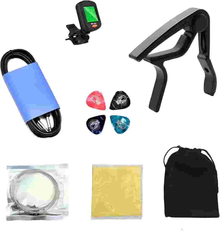VEDO Kit de acessórios para guitarra – Caixa de papelão premium, inclui correia, capo, afinador e palhetas. Ideal para guitarras elétricas e baixos. perfeito para homens, iniciantes e profissionais