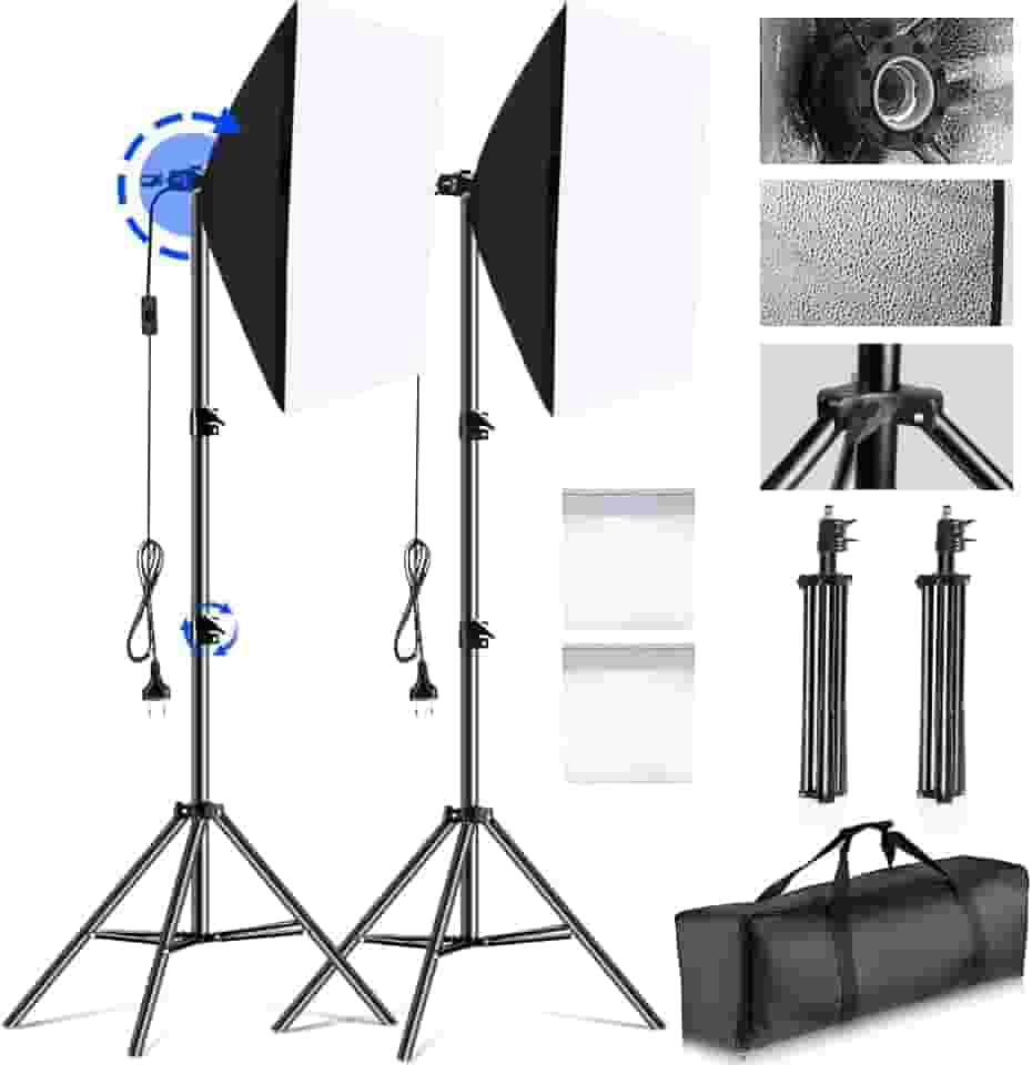 2 Soft Box, Kit de Iluminação Softbox com 2 Tripés, 50 X 70 cm, Metal, Softbox