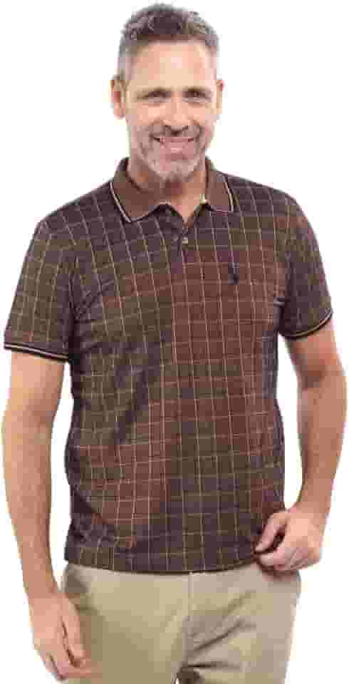 Camisa Polo Xadrez Masculina Piquet Jacquad Algodão Manga Curta