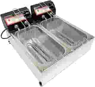 Fritadeira Elétrica com Óleo Industrial Inox, 2 Cubas, 7L 1500W Termostato até 300°C (110V)