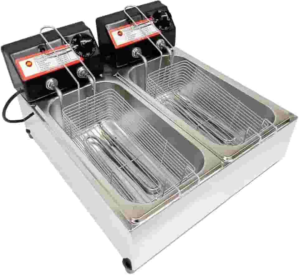 Fritadeira Elétrica com Óleo Industrial Inox, 2 Cubas, 7L 1500W Termostato até 300°C (110V)