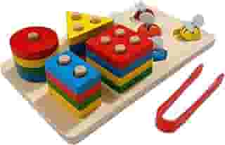 Brinquedo Educativo e Criativo de Aprendizado Encaixe Geométrico Montessoriano Prancha de Seleção em Madeira 2 em 1
