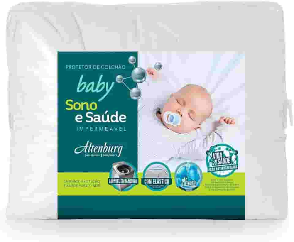 Protetor de Colchão Percal 180 fios com Elástico Imperméavel Antimicrobiano - Berço Altenburg Protetor de berço sono e saúde Branco Berço Tecido 100% Algodão/Tecido Impermeabilizado 100% Poliéster
