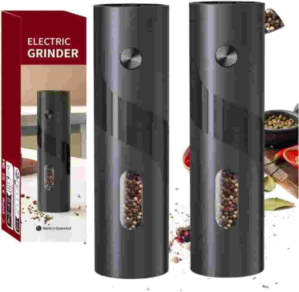 Kit 2 Moedor Elétrico de Sal e Pimenta Profissional Conjunto Moedor de Pimenta do Reino e Sal Grosso Tempero Automático Pacote com 2 Com Recipiente de 70 ml a Pilha Premium