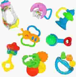 Brinquedo Infantil para Bebês Kit 6 Peças Chocalhos e Mordedores – Coloridos, Brinquedo Educativo, Sensorial e Seguro, Estimula Coordenação Motora, Ideal para Presente (SORTIDOS)