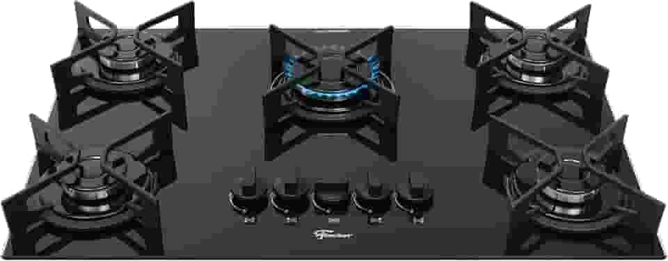 FISCHER COOKTOP À GÁS 5 BOCAS FIT LINE TREMPE IRON MESA VIDRO PRETO BIVOLT 36325-102672