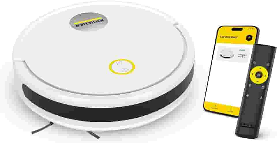 Kärcher Robô Aspirador de Pó RCV 2 com Navegação e Controle Remoto Aspira + Passa Pano Múltiplos modos de limpeza Controle via Aplicativo Autonomia de 130 min Agendamento de Limpeza e Sensor