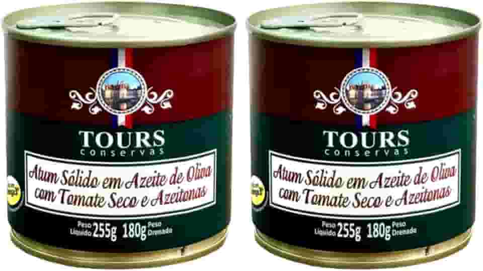 Atum Sólido Tours em Lata - Azeite de Oliva com Tomate Seco e Azeitonas - 2 Unidades de 255g Cada