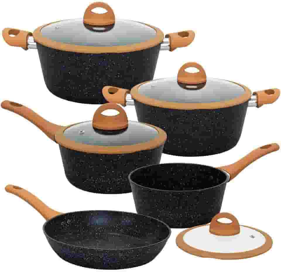 Jogo de Panelas de Indução Antiaderente Cerâmica Viena Preto 5 Peças - Casambiente