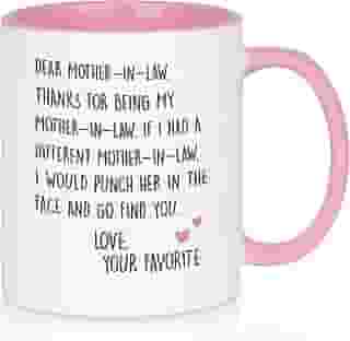 YHRJWN Presentes de sogra de nora da lei, querida caneca de café, presentes de aniversário do dia das mães de natal para sogra, melhores presentes de sogra caneca de sogra engraçada 325 ml