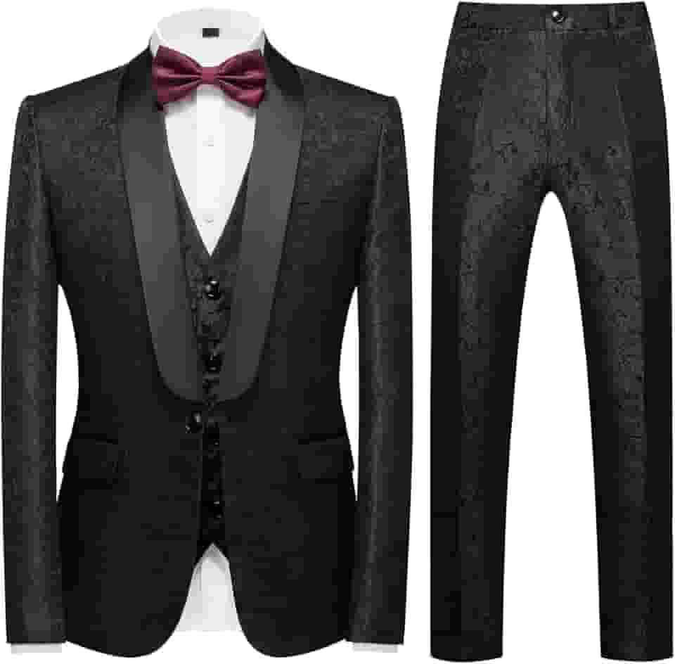 Conjunto de terno masculino slim fit de smoking de 3 peças para formatura festa de casamento Paisley jaqueta colete calça roupa de baile