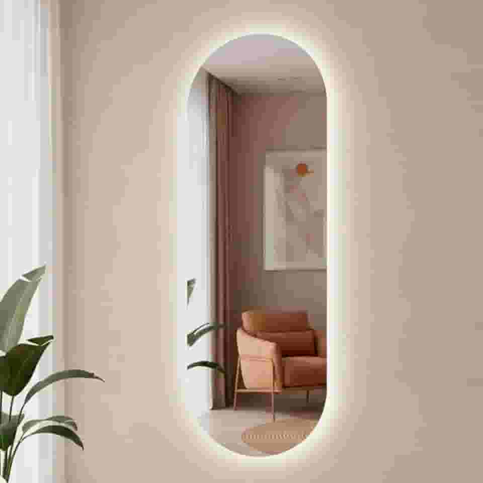 Espelho Orgânico Pílula 150x50 com Led Grande de Parede Decorativo para Sala Quarto Banheiro (Led Frio)