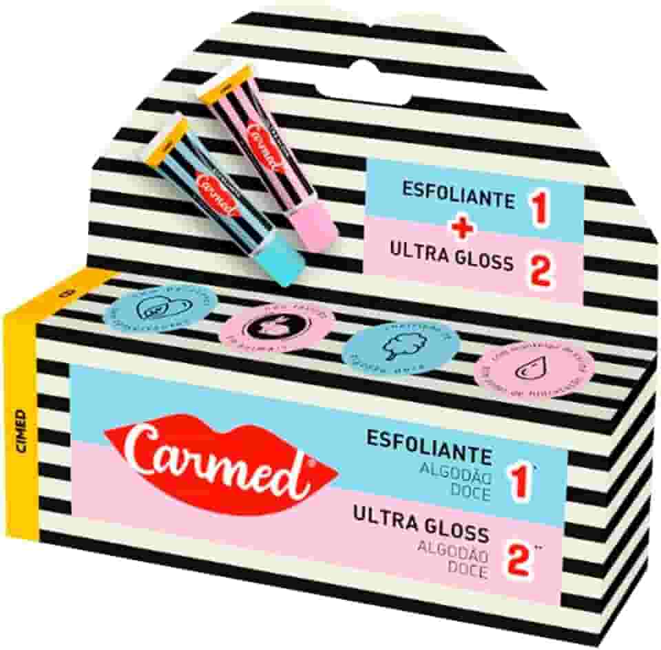 Carmed Kit SOS Lábios Esfoliante + Ultra Gloss Brilho Aroma Algodão Doce 10g Cimed