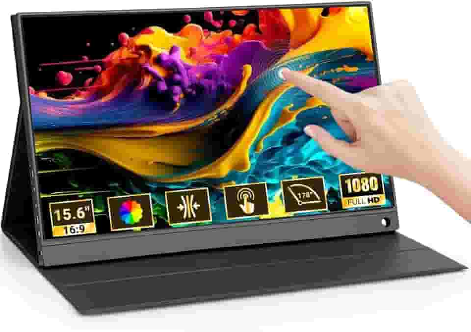 Monitor Portátil, 15.6Inch (Tela sensível ao toque), Full HD HDR10, FHD 1080P Monitor Portátil Conectado Com USB C Dupla/HDMI, 1920x1080 IPS, Alto Contraste 1000:1, 250 cd/m²