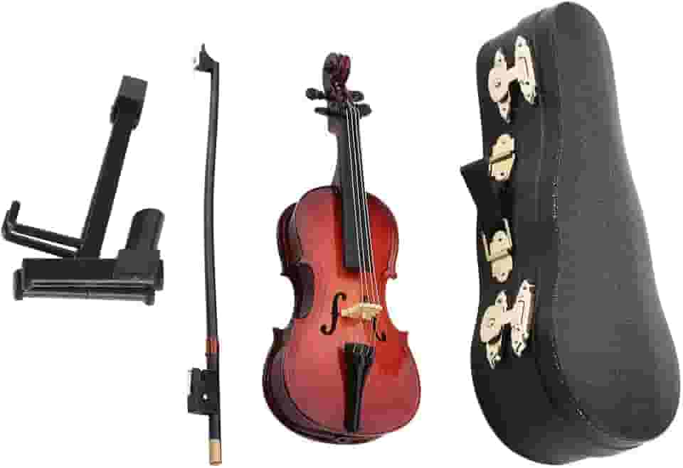 Conjunto de violino para iniciantes, instrumento de violoncelo em miniatura de madeira de 5,5 polegadas para iniciantes, réplica com estojo, modelo de instrumentos, presentes