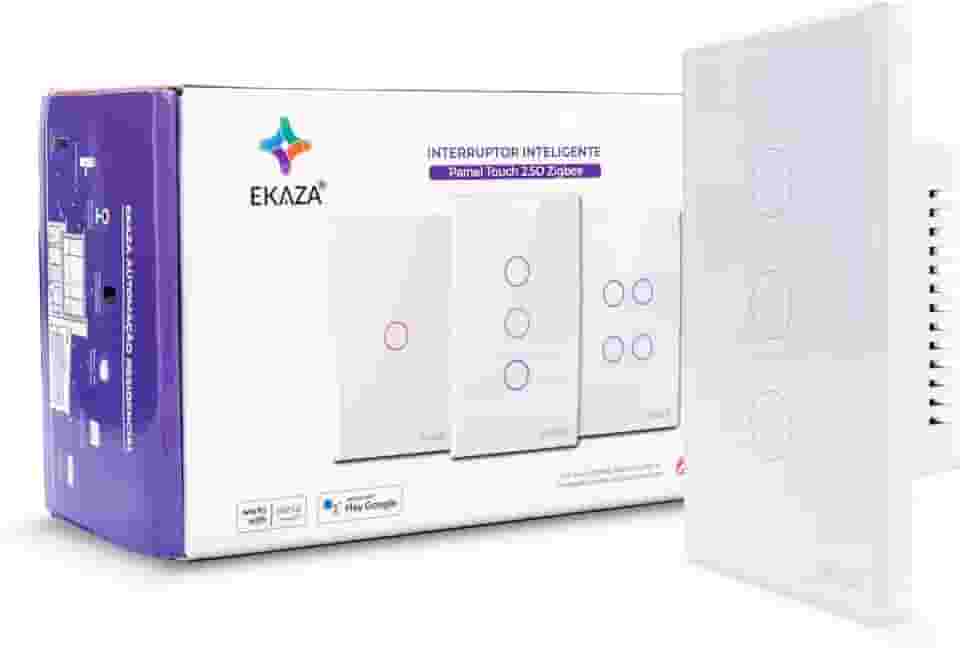 EKAZA Interruptor Inteligente, Touch, borda 2.5 D, Zigbee, 3 Botões, Branco, Compativel com Google home e Alexa -EKGC-T307-3WZ