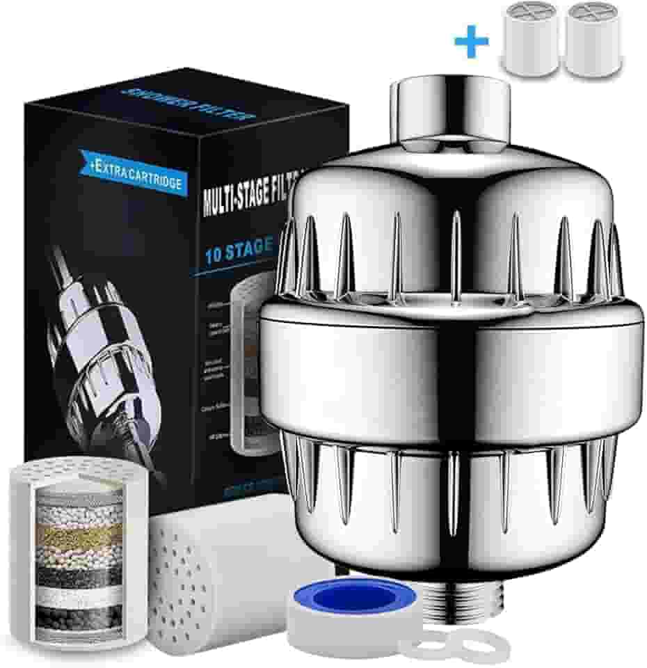 Filtro de chuveiro de 20 estágios, remove cloro e flúor, suaviza a água, hidrata a pele, vem com dois cartuchos