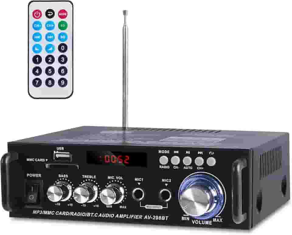 amplificador de som, Mini Amplificador Digital 5.0 para 2 * 300W, Suporte para Cartão TF, Interface AUX, Disco U e Reprodução de MP3, Suporte para Ligação Bluetooth 110-220 V Plug Universal