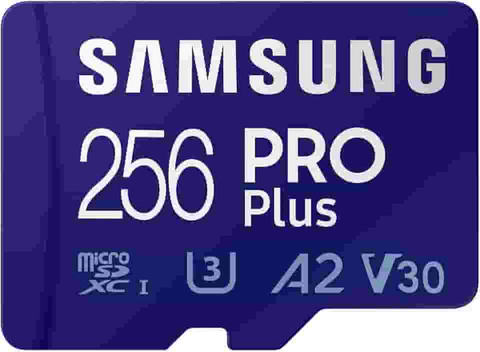 Samsung Cartão de memória microSD PRO Plus + adaptador, 256 GB microSDXC, até 180 MB/s, Full HD e 4K UHD, UHS I, C10, U3, V30, A2, para smartphones Android, tablets, GoPro e drone DJI (MB MD256SA/AM)