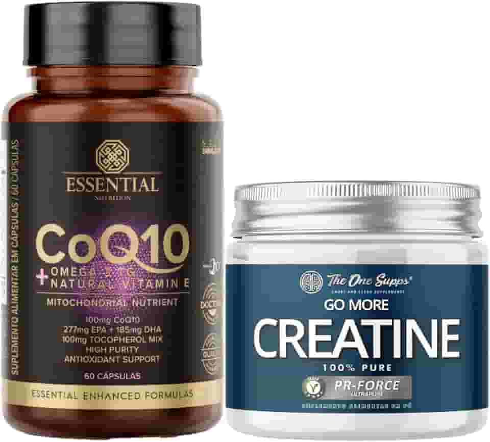 CoQ10 - Coenzima Q10 + Ômega 3TG + Vitamina E - Essential Nutrition (60+Creatina 150g The One Supps)