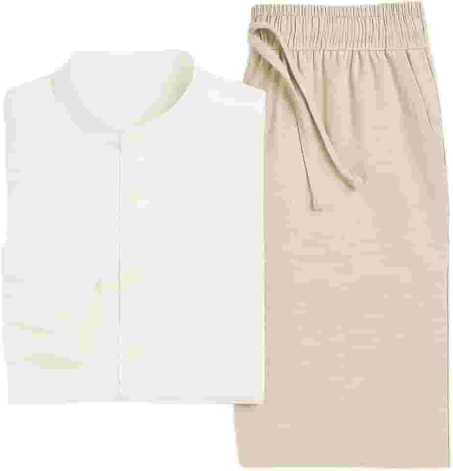 Kit Masculino de Linho Premium – Bata com Gola Padre e Calça Social Casual Elegante