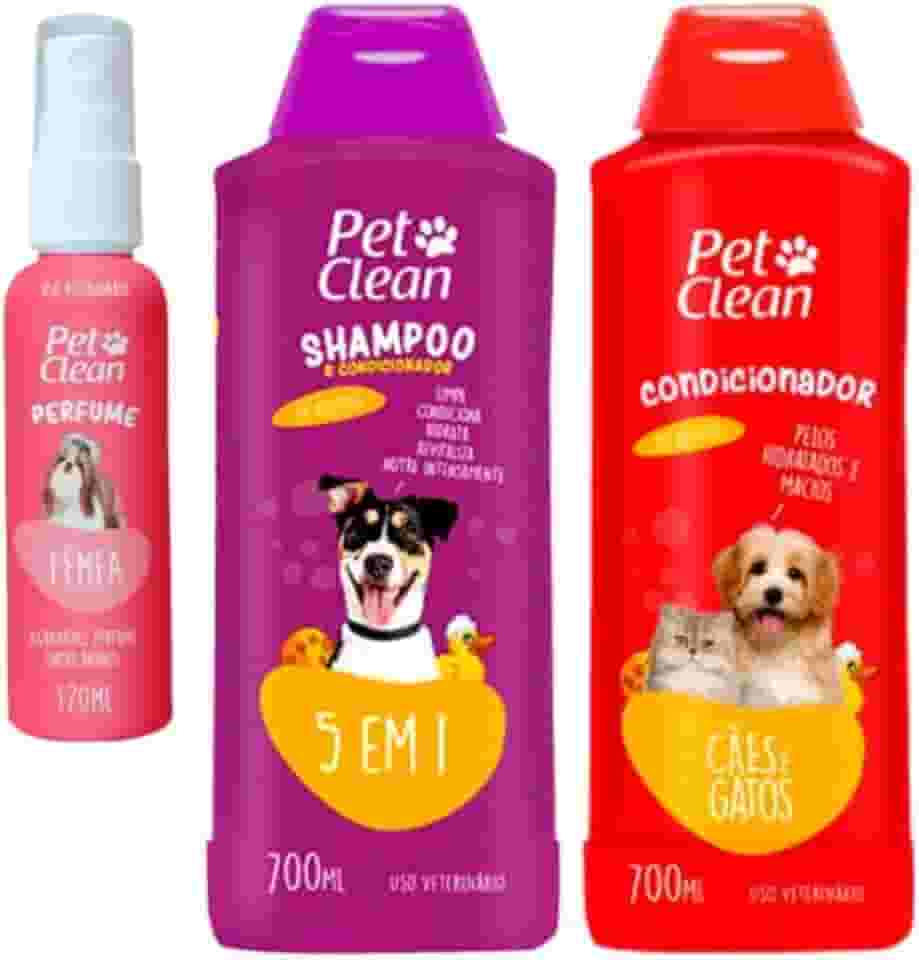 Kit Shampoo 5 em 1, Condicionador 700mL, Perfume 120mL para Cães e Gatos, Multicores, Líquido (Femea) Pet Clean