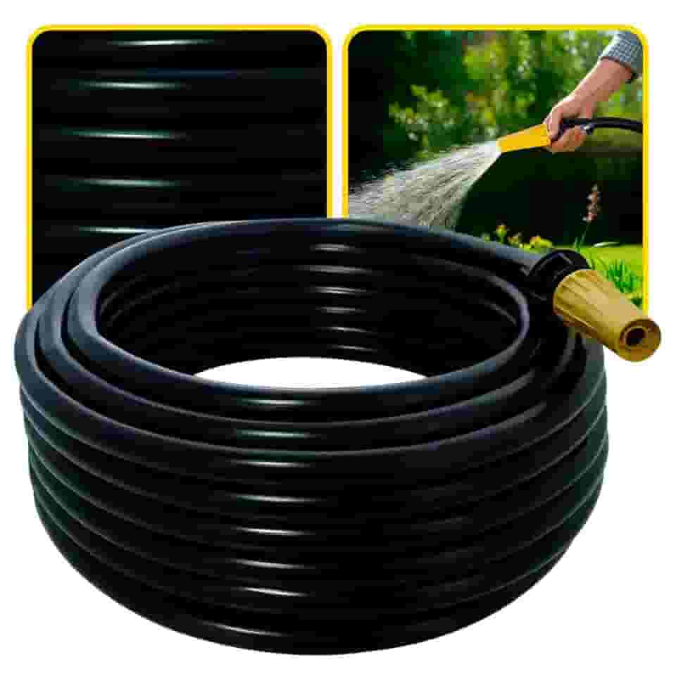 Mangueira de Jardim Antitorção com Parede Reforçada e Esguicho e União Adaptador de Torneiras Acoplados (Mangueira Preta, 20 metros)