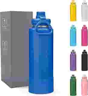 Garrafa Térmica 800ml - Duplamente Isolada a Vácuo, Aço Inox 304, Base Emborrachada Anti Derrapante, Bebidas Geladas por 24 Horas e Quentes por 12 Horas, (Azul Escuro)