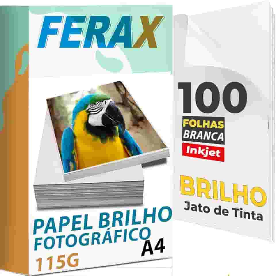 100 Folhas de Papel Fotográfico Adesivo Brilho A4 115g - Para Impressoras Jato de Tinta - Papel Branco Brilhante a Prova d'água